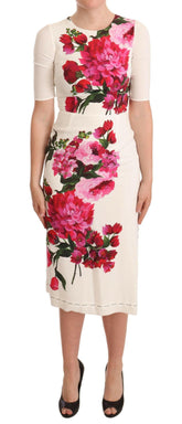 Dolce & Gabbana White Floral Printed Crepe Midi Slit Dress -   -  Dolce & Gabbana.